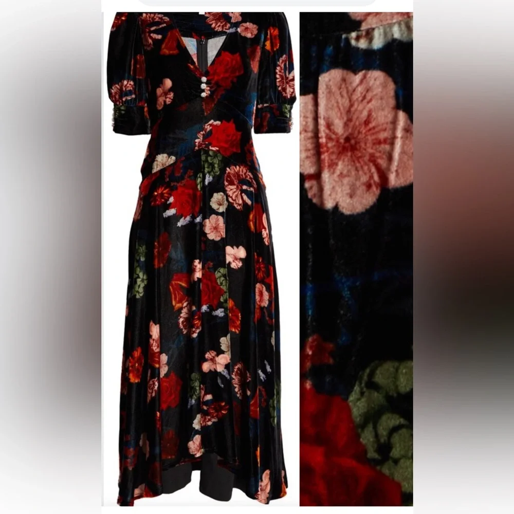 Cara Cara Kieran floral high low Stretch velvet dress women size XS/S NWOT